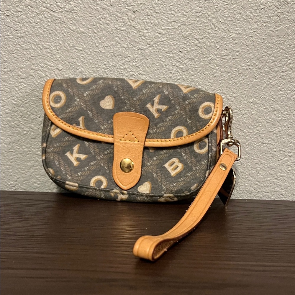Dooney & Bourke Brown and Tan Logo Wristlet